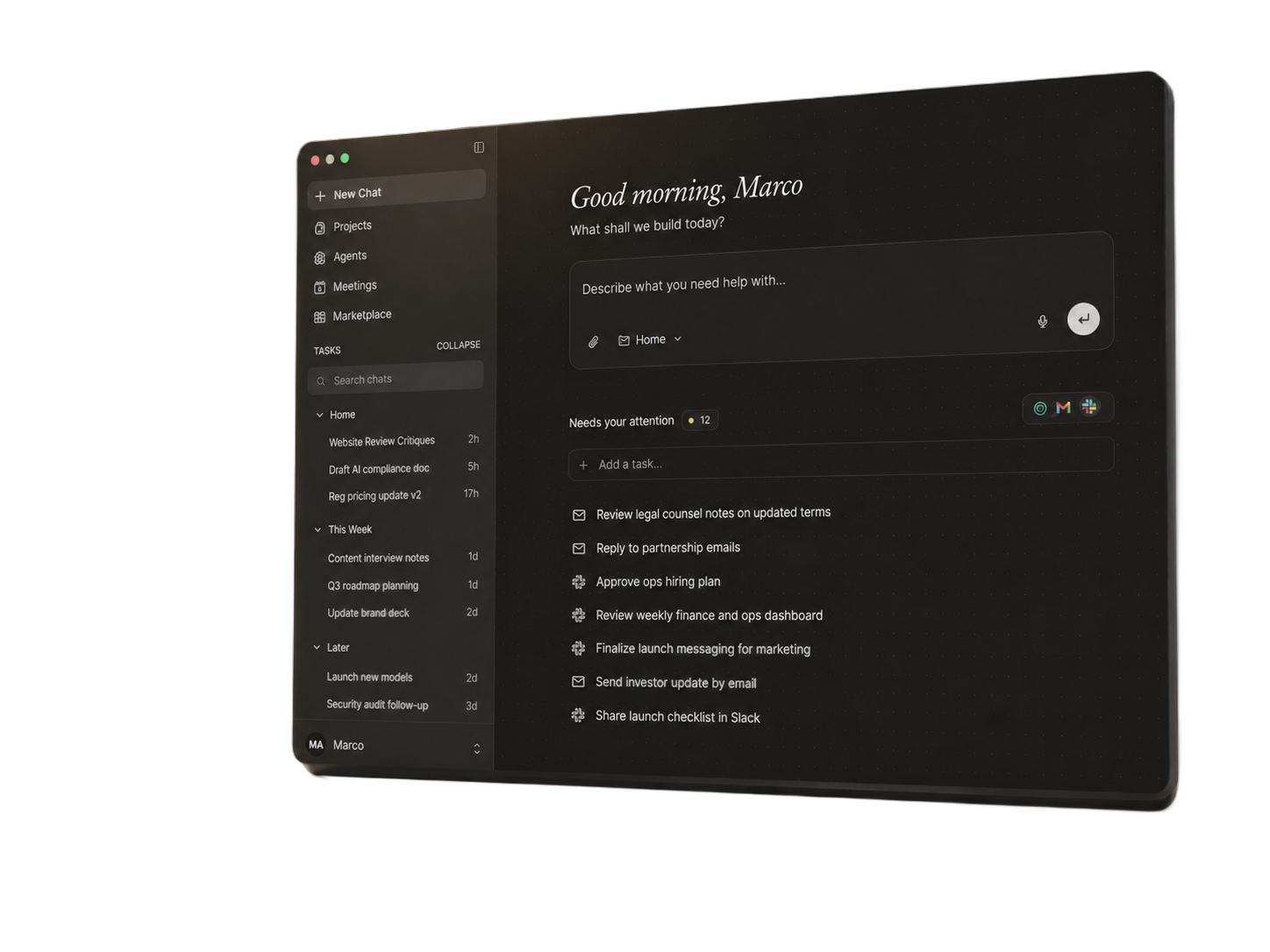 Fluso workspace: projects, tasks, and chat in one private app